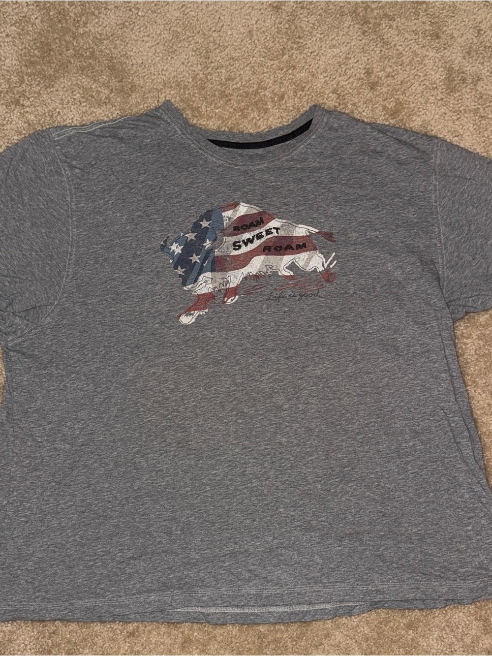 Life is Good Heather Grey "Roam Sweet Roam" Buffalo Flag Graphic Tee XXL